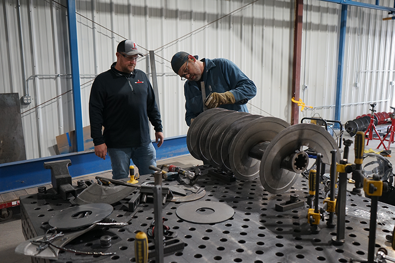In our auger creation room, our team is developing our newest products, testing and balancing them to ensure proper design and fit.