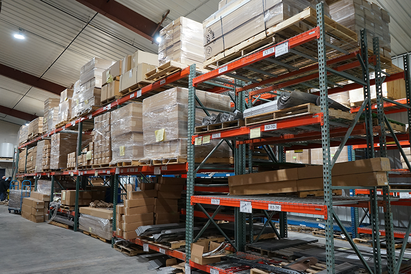 In our shipping area, our team keeps proper inventory of our items, boxes and shelves the inventory until its ready to ship.